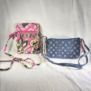 Vera Bradley Pink Floral and Blue Quilted Crossbody Duo